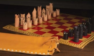 Free pattern leather chess with leather playing board by George Hurst