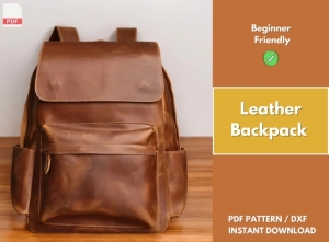 Free Leather Backpack Pattern with Flap and Front Pocket by FloresPatterns