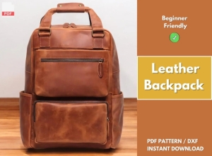 Free Leather Backpack Pattern with Two Front Pockets by FloresPatterns