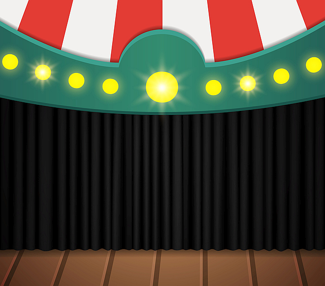 black curtain on the background of a stained glass circus tent thumbs