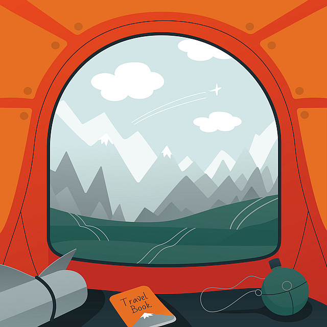 vector view from the tent on a mountain landscape thumbs