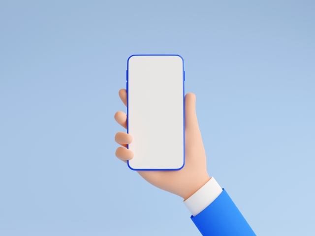 mobile phone mockup in mans hand thumbs