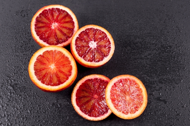 blood oranges cut in half